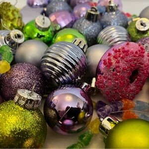 50 +  Miniature Shatter Proof Ornaments with Gum Drop Garland